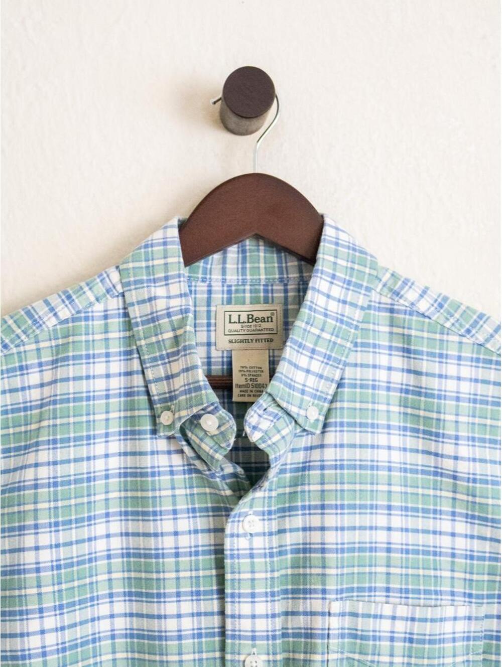 L.L.Bean Slightly Fitted Blue Green Plaid Shirt